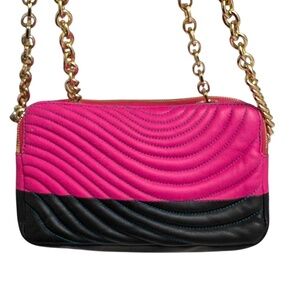 Henri Bendel No 7 Quilted Camera Bag pink and black leather RARE sold out